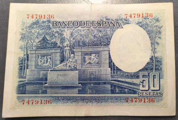 ESPAÑA 50 PESETAS 1935 RAMON Y CAJAL EBC DOBLEZ - Imagen 2