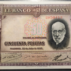 ESPAÑA 50 PESETAS 1935 RAMON Y CAJAL EBC DOBLEZ