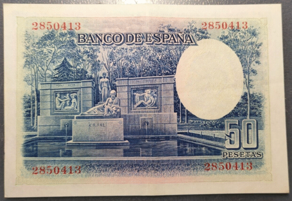 ESPAÑA 50 PESETAS 1935 RAMON Y CAJAL EBC DOBLEZ - Imagen 2