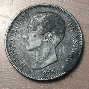 FALSA EPOCA ESPAÑA ALFONSO XII 5 PESETAS 1875 DE M NO PLATA 17,39g FALSA EPOCA