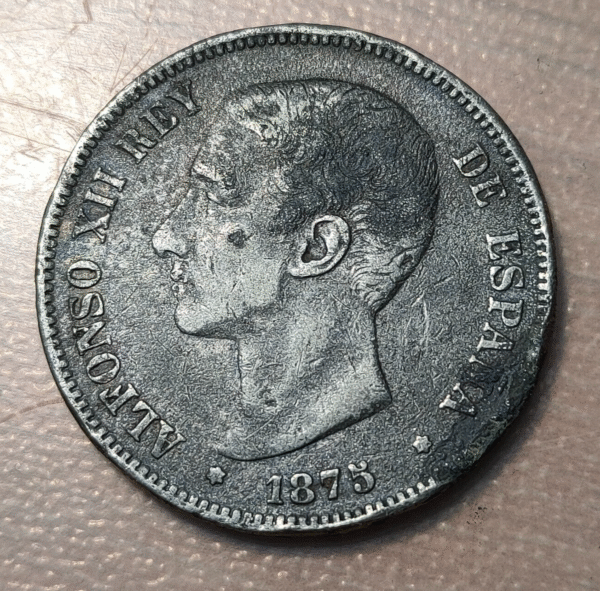 FALSA EPOCA ESPAÑA ALFONSO XII 5 PESETAS 1875 DE M NO PLATA 17,39g FALSA EPOCA