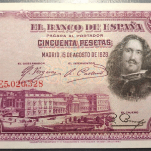 ESPAÑA 50 PESETAS 1928 VELAZQUEZ EBC DOBLEZ