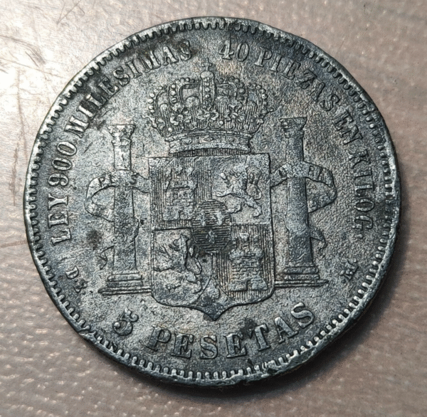 FALSA EPOCA ESPAÑA ALFONSO XII 5 PESETAS 1875 DE M NO PLATA 17,39g FALSA EPOCA - Imagen 2