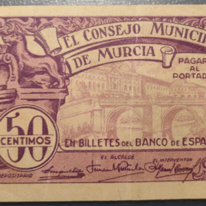 ESPAÑA MURCIA 50 CENTIMOS 1937 MBC+ DOBLAJES