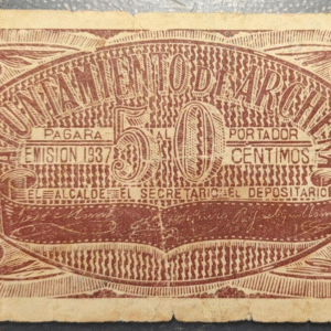ESPAÑA MURCIA ARCHENA BILLETE LOCAL 50 CENTIMOS 1937 ESCASO