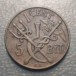 DANISH WEST INDIES 1 CENT 5 BIT 1905 MBC