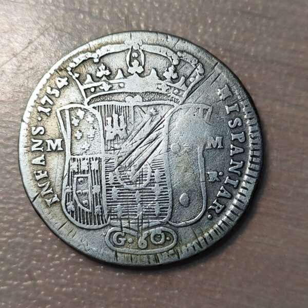 IMPERIO ESPAÑOL NAPOLES NAPOLI CARLOS III 1/2 PIASTRA 1754 ESCASA BC+ - Imagen 2