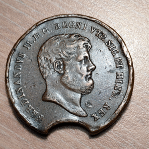 ERROR ITALIA NAPOLES NAPOLI FERDINANDO II 10 TORNESI 1856 FALTA METAL