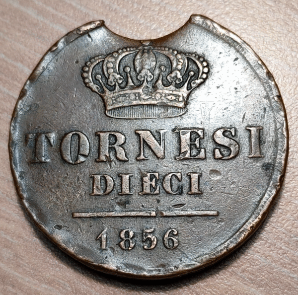 ERROR ITALIA NAPOLES NAPOLI FERDINANDO II 10 TORNESI 1856 FALTA METAL - Imagen 2