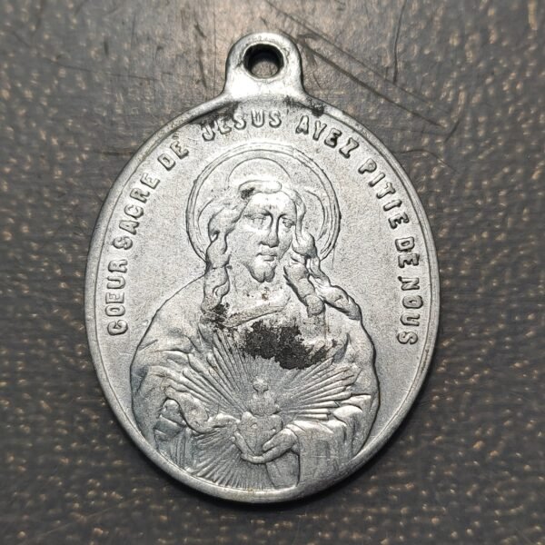 MEDALLA RELIGIOSA FRANCIA SAGRADO CORAZON JESUS SAGRADO CORAZON MARIA ALUMINIO - Imagen 2