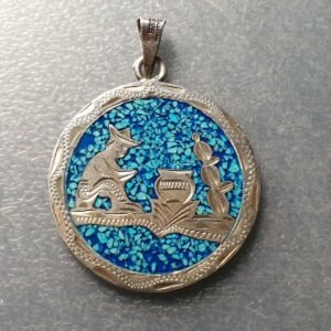 MEXICO MEDALLA PLATA Y TURQUESA TURQUOISE 38x44 mm