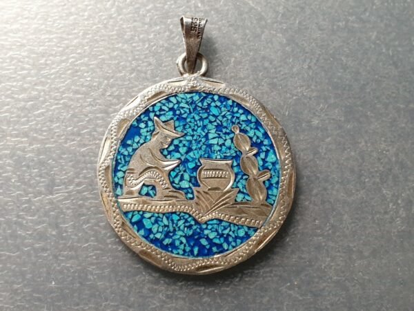 MEXICO MEDALLA PLATA Y TURQUESA TURQUOISE 38x44 mm