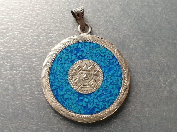 MEXICO MEDALLA PLATA Y TURQUESA TURQUOISE 38x44 mm - Imagen 2