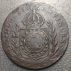 BRASIL BRAZIL PEDRO I 20 REIS RESELLO ND 1835 SOBRE 80 REIS 1826 C CUIABA MBC