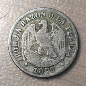 CHILE SANTIAGO 20 CENTAVOS 1879 BC+