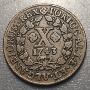 PORTUGAL JOAO V 10 REIS 1743 (P ABIERTA) MBC