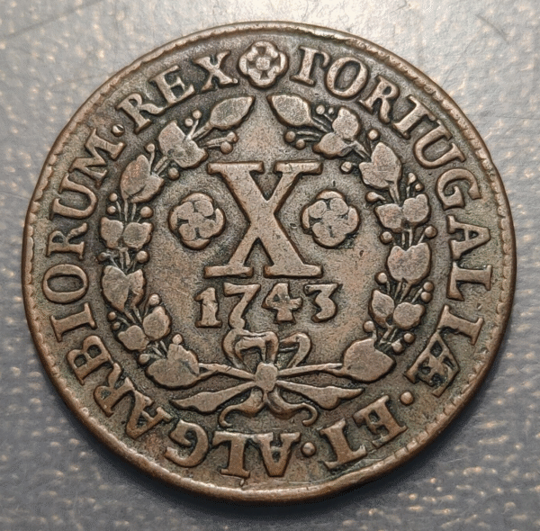 PORTUGAL JOAO V 10 REIS 1743 (P ABIERTA) MBC