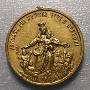 MEDALLA RELIGIOSA COFRADIA BEATA VIRGEN SUFRAGIO CARLO BORROMEO VIRGEN CON NIÑO