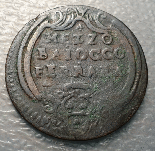 ESTADOS PAPALES PONTIFICIO FERRARA BENEDICTO XIV 1/2 BAIOCCO AÑO XI (1746) BC+ - Imagen 2