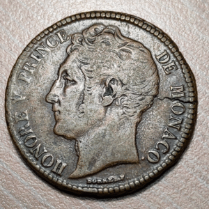 MONACO HONORE V 5 CENTIMES 1837 C CABEZA GRANDE BRONCE BRONZE CAST MBC- ESCASA