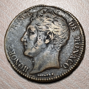 MONACO HONORE V 5 CENTIMES 1837 C BRONCE BRONZE CAST MBC- ESCASA SCARCE
