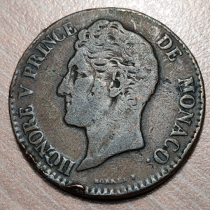 MONACO HONORE V 5 CENTIMES 1838 C MBC-/MBC ESCASA SCARCE