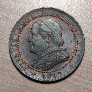 ESTADOS PAPALES VATICANO PIO IX 1 SOLDO 1867 R ANNO XXI EBC/EBC+ BRILLO ORIGINAL