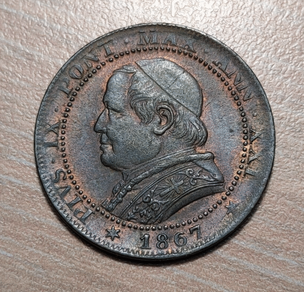ESTADOS PAPALES VATICANO PIO IX 1 SOLDO 1867 R ANNO XXI EBC/EBC+ BRILLO ORIGINAL