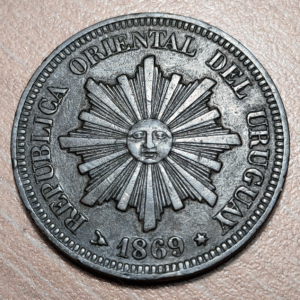 URUGUAY 2 CENTESIMOS 1869 H MBC+/EBC-