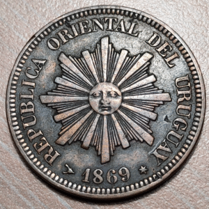 URUGUAY 2 CENTESIMOS 1869 H MBC+
