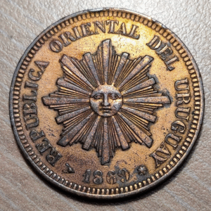 URUGUAY 2 CENTESIMOS 1869 H EBC