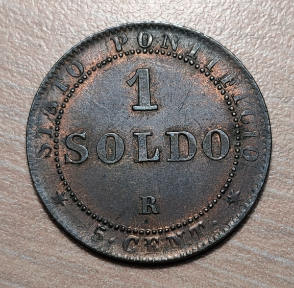 ESTADOS PAPALES VATICANO PIO IX 1 SOLDO 1867 R ANNO XXI EBC/EBC+ BRILLO ORIGINAL - Imagen 2
