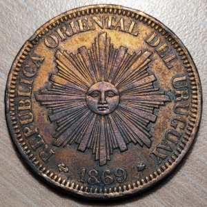 URUGUAY 4 CENTESIMOS 1869 A MBC+