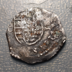 SPAIN TOLEDO PHILIP II/III 2 REALES (1597-1614) C SILVER COB MACUQUINA 6,63g