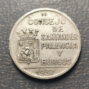 SPAIN CIVIL WAR SANTANDER PALENCIA BURGOS 1 PESETA 1937