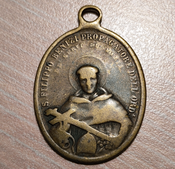 MEDALLA RELIGIOSA SAN FILIPPO BENIRRI SIERVOS DE MARIA 1885 32x21mm 4,51g
