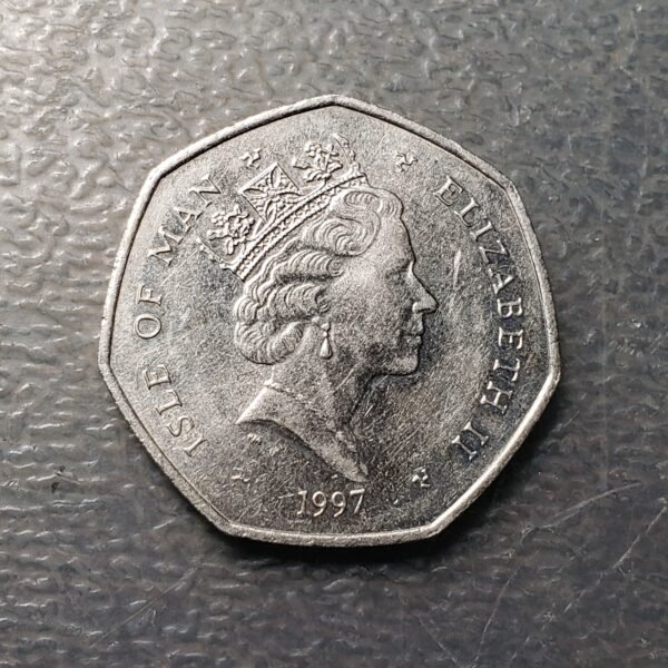 ISLE OF MAN ELIZABETH II 50 PENCE 1997 TT RACE TOURIST TROPHY EBC - Imagen 2