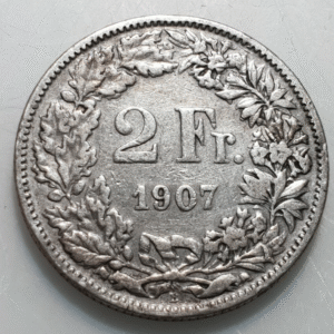 SUIZA SWITZERLAND 2 FRANCOS 2 FRANCS 1907 B MBC-