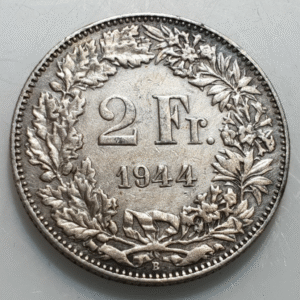 SUIZA SWITZERLAND 2 FRANCOS 2 FRANCS 1944 B MBC LIGERAS RAYITAS DE LIMPIEZA