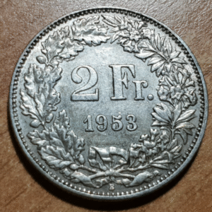 SUIZA SWITZERLAND 2 FRANCOS 2 FRANCS 1953 B EBC/EBC+