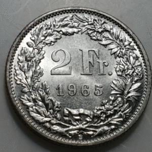 SUIZA SWITZERLAND 2 FRANCOS 2 FRANCS 1965 B SC UNC