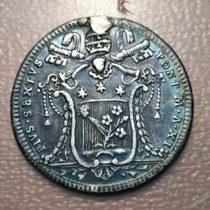 ESTADOS PAPALES PIO VI (1775-1799) TESTONE 1785 ANNO XI DESCOLGADO EXMOUNTED