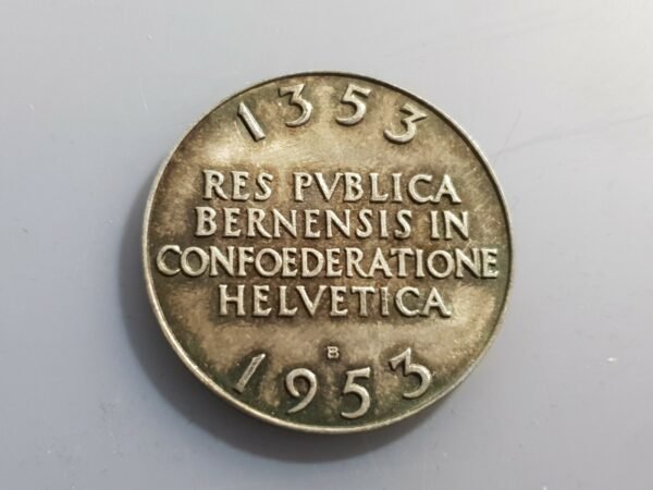 SWITZERLAND BERN BERNE 600 YEARS IN SWISS HELVETIC FEDERATION SILVER MEDAL 33mm - Imagen 2