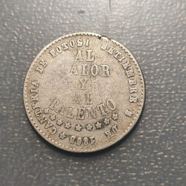 BOLIVIA 1/2 MELGAREJO 1865 BC+ - Imagen 2