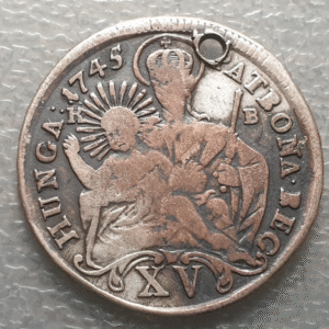 HUNGRIA HUNGARY MARIA THERESA 15 KRAJCZAR 1745 KB KREMNITZ AGUJERO HOLED