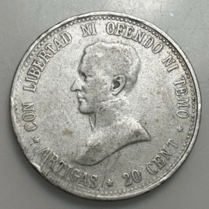 URUGUAY 20 CENTESIMOS 1920 ARTIGAS BC+/MBC-