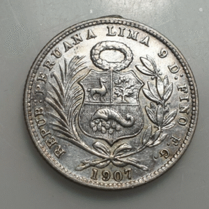 PERU 1/5 DE SOL 1907 DESCOLGADA EX MOUNTED
