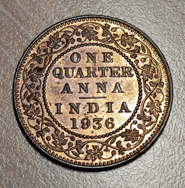 INDIA BRITÁNICA BRITISH INDIA GEORGE V 1/4 ANNA 1936 SC UNC - Imagen 2