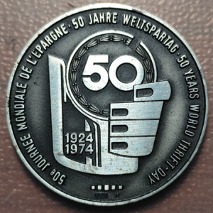 MEDALLA 50 AÑOS DIA MUNDIAL DEL AHORRO PLATA? MARLA (0,900) 53mm 23g