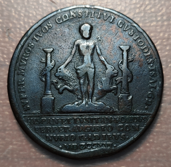 ESPAÑA MEDALLA 1816 FERNANDO VII E ISABEL PORTUGAL BODA 35mm 19g - Imagen 2
